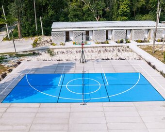 Elevated view of the Pickleball Court &amp; Basketball Pitch at Island Center Point hotel, Koh Rong Sanloem.