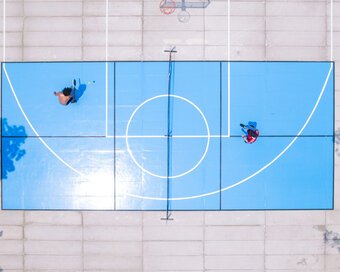Overhead view of pickleball match at Island Center Point hotel, Koh Rong Sanloem.