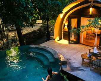 tented bungalow and private pool at Treellion Park, Phnom Penh