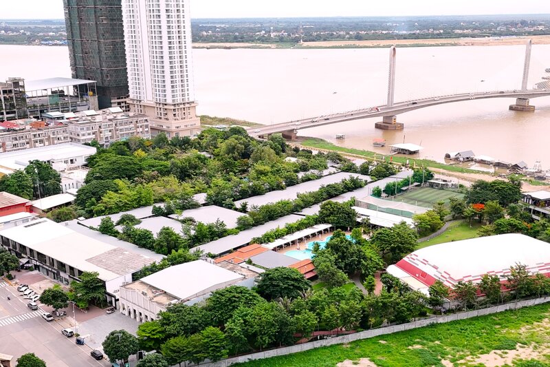 tree planting across green office park near the Phnom Penh Rivers