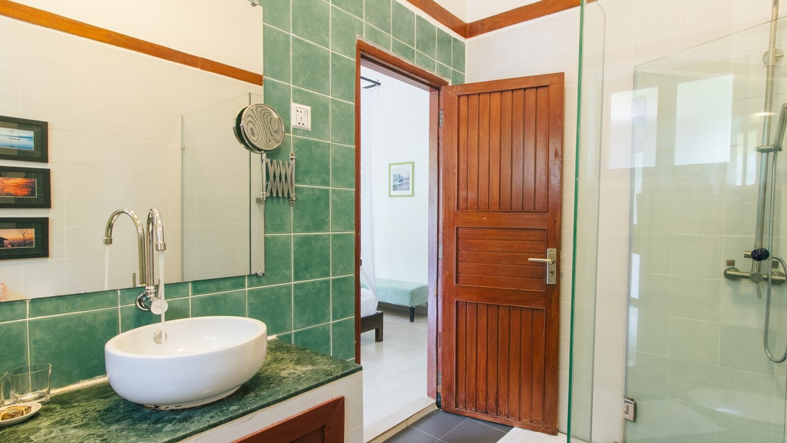 Bathroom vanity and sink area in the Private Pool room.