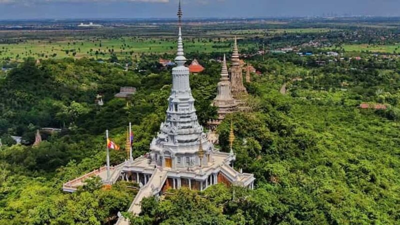 White stupas along the hillside at Oudong, north of Phnom Penh.
